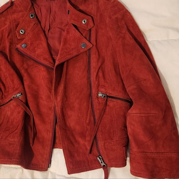 Topshop Red Suede Genuine Leather Jacket - Picture 7 of 11